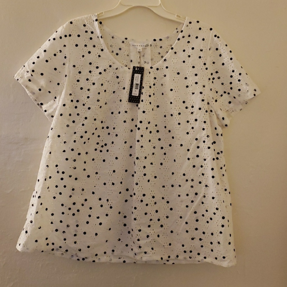 Down east eyelet peasant top